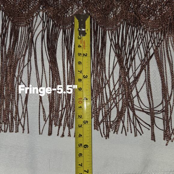 Vintage Lace Cardigan Kimono Top Sz 18/20 Medium Brown Fringe Boho Hippie USA - Picture 13 of 16